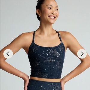 NWT Beyond Yoga Navy Lucky Stars SoftShine Slim Racerback Cropped Tank Large